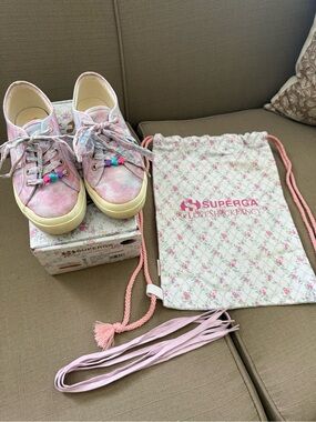 Superga  Pastel Pink Tie-Dye Canvas Sneakers with Bead Accents